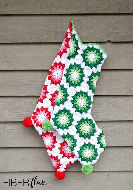 Fiber Flux: Wintermint Hexagon Stocking, Free Crochet Pattern + Video Crochet Christmas Stocking Pattern, Mini Christmas Stockings, Crochet Stocking, Crochet Christmas Stocking, Crafty Christmas, Christmas Stocking Pattern, Stocking Pattern, Crochet Hexagon, Christmas Crochet Patterns