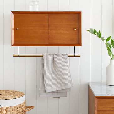 Mid Century Bathroom Storage Cabinet | West Elm Narrow Storage Cabinet, Entryway Cabinet, Mid Century Bathroom, Double Bathroom Vanity, Bathroom Storage Cabinet, Bathroom Hardware, Single Bathroom Vanity, Mid Century Furniture, Wood Cabinets