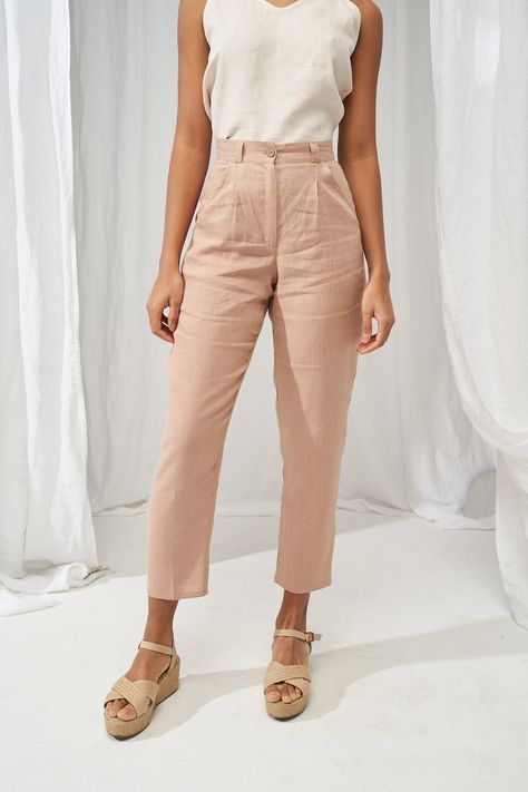 Buy High Waisted Linen Pants GINGER Tapered Linen Pants Linen Online in India - Etsy Curves Design, High Waisted Linen Pants, Work Closet, Wider Hips, Pant Design, Natural Linen Dress, Pants For Woman, Pants Linen, Cropped Linen Pants