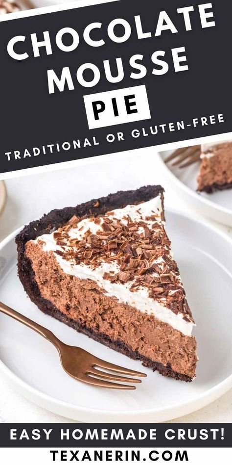 This chocolate mousse pie has a totally homemade Oreo-like cookie crust that’s made in just a few minutes. The mousse is no-bake and only requires 4 basic ingredients. It can be made with all-purpose, whole wheat or gluten-free flour. The best mousse pie recipe! Chocolate Mousse Pie Recipe Easy, Gluten Free Chocolate Mousse Pie, Moose Pie Recipe, Chocolate Mousse Pie Easy, Chocolate Moose Pie Recipe Easy, Easy Chocolate Mousse Pie, No Bake Chocolate Mousse Pie, Chocolate Mousse Pie Recipe, No Bake Chocolate Mousse