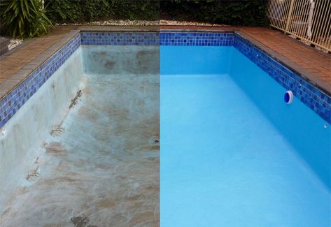 Pool paint is essential for aesthetic purposes and proper maintenance of swimming pools. Read our reviews to choose the best pool paint for your pool. Painted Pool, Coping Tiles, Pool Makeover, Pool Resurfacing, Pool Plaster, Cheap Pool, Swimming Pool Maintenance, Pool Paint, Pool Repair