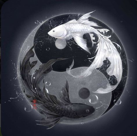 Yin Yang Concept Art, Dragon Koi Tattoo Design, Fairy Face Paint, Yin Yang Koi, Koi Tattoo Design, Yin Yang Art, Chinese Art Painting, Energy Art, Spirited Art