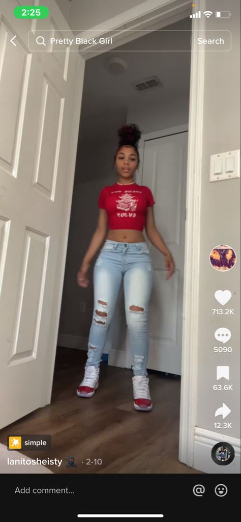 Outfits To Go With Red Jordans, Red Cherry 11s Outfit Women, How To Style Cherry 11s, Cherry Red 11 Fits, Jordan 11 Outfit Women Cherry, Outfits With Jordan 11 Cherry, Bred 11s Outfit Women, Bred 11s Outfit, Burgundy Sweatpants Outfit