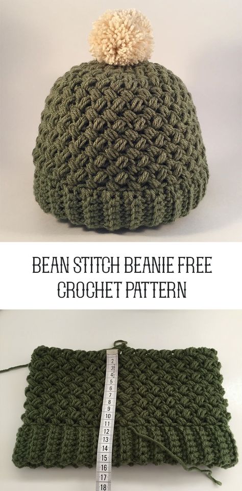 The Bean Stitch Beanie/Free Crochet Pattern Crochet Bobble Beanie, Puff Stitch Crochet Beanie, Little Bean Stitch, Bean Stitch Crochet Hat, How To Knit Beanie, Crochet Bean Stitch Free Pattern, Free Pattern Crochet Beanie, Crochet Adult Beanie Pattern Free, Unusual Crochet Projects