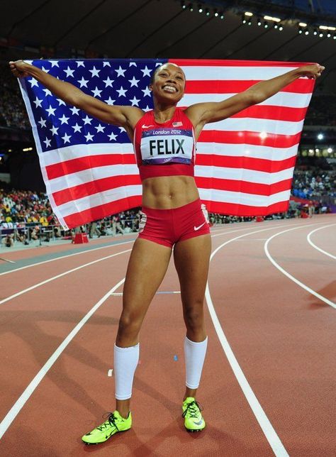 Allyson Felix - U.S. Women's Track and Field Sprinter, Olympic gold medalist, 3 time world champion and 2 time Olympic sliver medalist #trackandfield Athlete Meal Plan, Athlete Problems, Track Pics, Heptathlon, Sports Athletes, Track Pictures, Women Athletes, Allyson Felix, Athlete Quotes