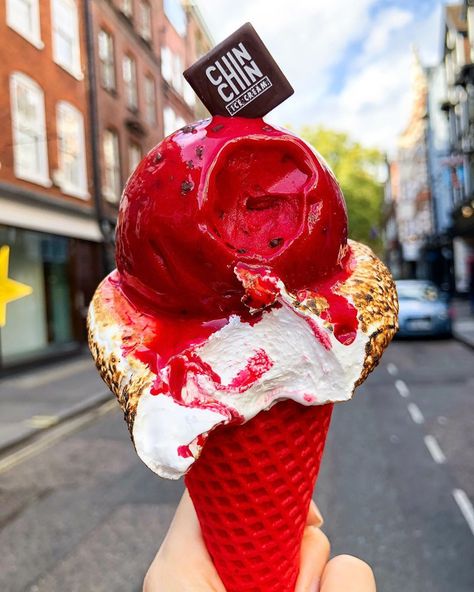 Red Ice Cream Aesthetic, Red Ice Cream, Halloween Ice Cream, Ice Crea, Waffle Cones, Refreshing Desserts, Marshmallow Fluff, Strawberry Ice Cream, Red Food