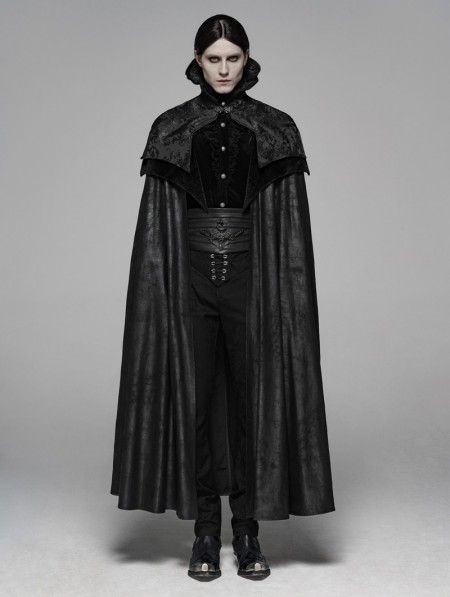 Punk Rave Black Noble Gothic Vampire Long Cloak for Men #gothiccloaksformen #mensgothiccloaks#darkgothiccloaks#gothiclongcapes#retrogothiccapes #punkrave #gothicoutfits #gothicclothing #gothicnightcourtcapes #gothicvampirecloaks#gothicvelvetcapes #warmgothiccapes #punkrave Rave Men, Long Cloak, Vampire Fashion, Vampire Clothes, Fabric Stitching, Gothic Men, Punk Design, Gothic Vampire, Vampire Costume