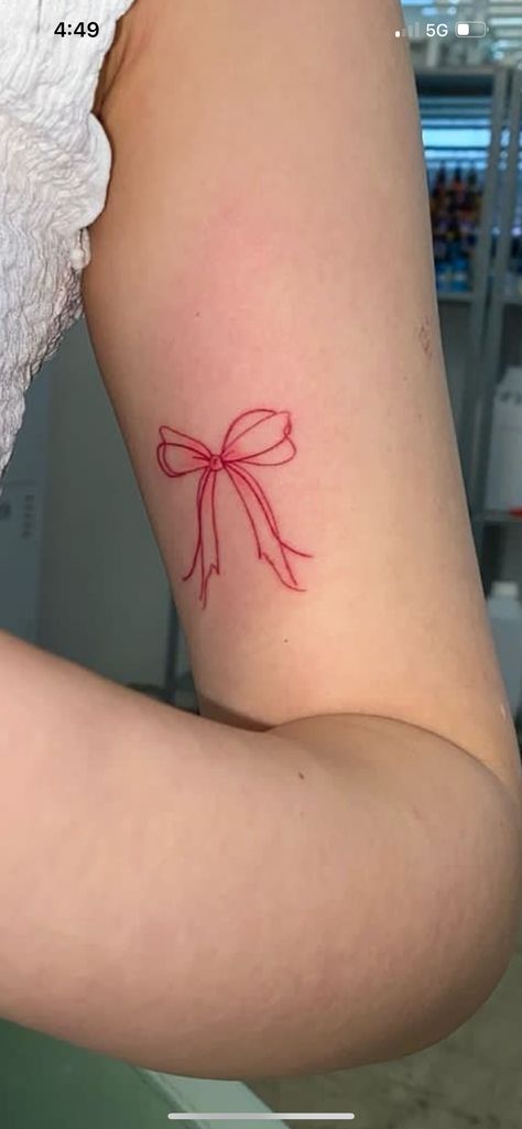 Coquette Tattoo Ideas, Red Bow Tattoo, Coquette Braids, Red Tattoo Designs, Pink Bow Tattoos, Pet Portrait Tattoos, Delicate Tattoos For Women, Bow Tattoo Designs, Portrait Tattoos