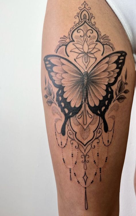 Tattoo Ideas Female Legs For Women, Leg Tattoos Women Lower Calf Butterfly, Butterfly Cover Up Tattoo, Butterfly Tattoo Thigh, Tattoos In Other Languages, Butterfly Mandala Tattoo, Tattoo Bein Frau, Butterfly Leg Tattoos, Butterfly Thigh Tattoo