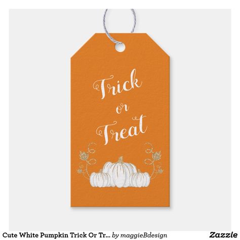 Cute White Pumpkin Trick Or Treat Orange Gift Tags Halloween Favor Tags, Halloween Favor, Oranges Gift, Halloween Invitation, Halloween Favors, Scratch Paper, Invitation Party, Custom Ribbon, Personalized Gift Tags