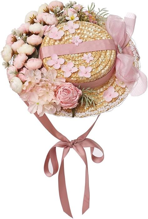 Amazon.com: Girls Women Tea Party Sun Hat Lace Ribbons Straw Hats Small Hat (H) : Clothing, Shoes & Jewelry Tea Party Looks, Women Tea Party, Oc Fashion, Fairy Outfit, Japan Life, Fairy Cottagecore, Tea Party Hats, Straw Hats, Lace Ribbon