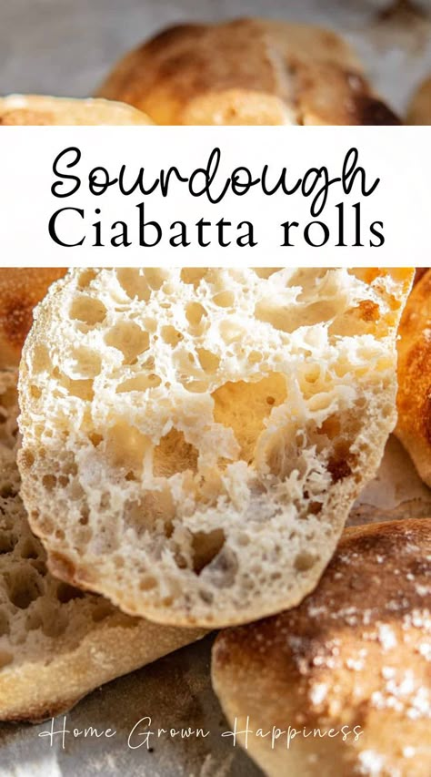 These sourdough ciabatta rolls are light and airy, with a chewy golden crust. They’re very easy to make, with a high hydration dough, rustically cut into squares and baked. #sourdoughrecipes #sourdoughbaking She Bakes Sourdough, Sourdough Discard Ciabatta Bread, Sourdough Discard Ciabatta, Ciabatta Sourdough Recipe, Sourdough Chibata Bread Recipes, Sourdough Discard Ciabatta Bread Recipe, Sourdough Ciabatta Rolls, Sourdough Ciabatta Bread Recipe, Sourdough Chibatta Rolls