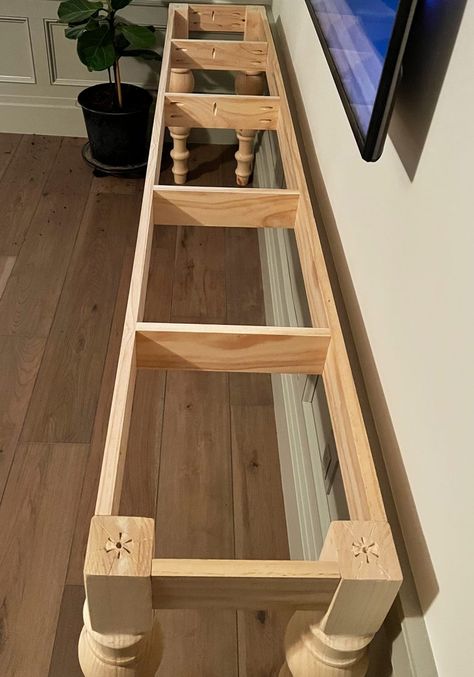 How to build a transitional console table | Transitional Console Table, Diy Entry Table, Rustic Entryway Table, Diy Console, Diy Console Table, Long Console Table, Charming Cottage, Diy Sofa Table, Blonde Wood