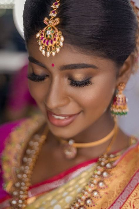 Find the best bridal makeup artists in your budget & desired city with contact information, portfolio & trusted reviews at Weddingbazaar - Trusted Wedding Services for Every Indian Wedding! #southindianwedding #southindianbride #southindianbridemakeup #southindianbridemakeuplook #southindianbridemakeover Bride Makeup South Indian, Indian Traditional Eye Makeup, Bridal Makeup For Brown Eyes Dark Skin, Traditional South Indian Makeup Look, Bridal Make Up Dark Skin, Bridal Makeup For Brown Skin Indian, Bridal Makeup For Dark Skin Brides, Bridal Makeup For Dusky Skin Indian, Dark Skin Bridal Makeup Indian