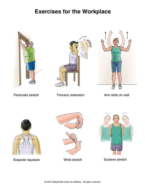 Would you feel comfortable doing these exercises at work? Desk Job Exercises, Workplace Exercise, Desk Job Stretches, Vertigo Exercises Physical Therapy, Exercise For Office Workers Desks, Office Exercises, Workplace Illustration, Hand Therapy Exercises, Lymph Drainage Massage