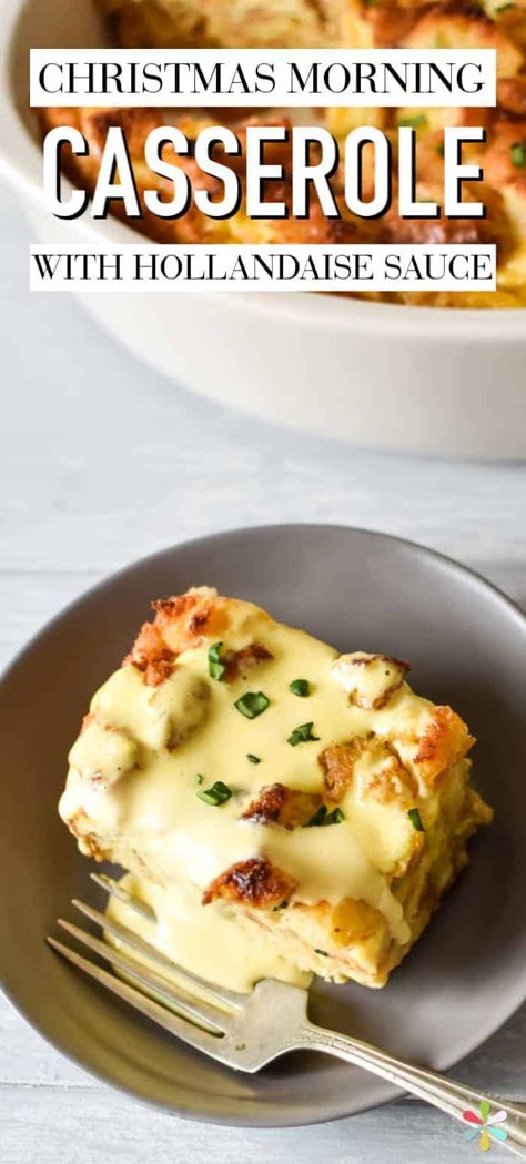 Eggs benedict casserole recipe: Start your holiday celebration with this Christmas morning breakfast casserole! The classic egg bake is upgraded with toasted English muffin bread and topped with a deliciously creamy hollandaise sauce! Breakfast Casserole No Eggs, Make Ahead Christmas Morning Breakfast, Morning Breakfast Casserole, Christmas Morning Breakfast Casserole, Benedict Casserole, Egg Brunch Recipes, Eggs Benedict Casserole, Egg Benedict, Make Ahead Breakfast Casserole