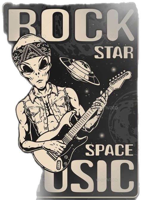 Rock Alien Monochrome Vintage Poster Alien Poster Aesthetic, Music Poster Illustration, Space Poster Aesthetic, Vintage Room Posters, Rock Star Wallpaper, Aesthetic Music Posters, Aliens Aesthetic, Aliens Poster, Poster Vintage Music