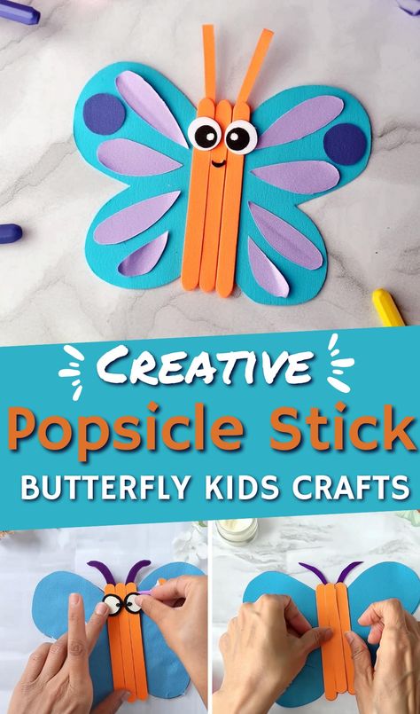 Simplest Popsicle Stick Butterfly Craft Idea For Kids Art Collection Popsicle Stick Crafts Animals, Popsicle Stick Puzzles For Kids, Popsicle Stick Butterfly, Vbs Magnified, Butterfly Art And Craft, Popsicle Craft, Butterfly Craft, Animal Craft, Paper Bag Puppets