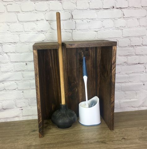 Plunger Holder, Hello Sweet Cheeks Bathroom, Toilet Organizer, Hidden Toilet, Organizer Cabinet, Hello Sweet Cheeks, Wooden Organizer, Diy Wooden Projects, Sweet Cheeks