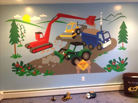 Boys Room Mural, Construction Room, Construction Bedroom, Boy Room Ideas, Boys Room Ideas, Boy Rooms, Number Wall, Toddler Bedroom, Big Boy Toys