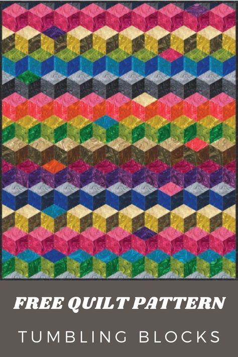 Get your FREE Tumbling Blocks Quilt PDF Pattern Here. Tumbling Block Quilt Pattern Free, Tumbling Blocks Quilt Pattern Free, 3d Quilts Optical Illusions Free Pattern, Optical Illusion Quilt Patterns, Jellyroll Quilts Patterns Free, Escher Quilt, Tumbling Blocks Pattern, Diamond Quilts, Illusion Quilts