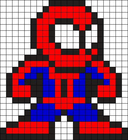 Spiderman Perler Bead Pattern | Bead Sprites | Characters Fuse Bead Patterns Grille Pixel Art, Spiderman Pixel Art, Pixel Art Minecraft, Image Pixel Art, Art Spiderman, Modele Pixel Art, Art Perle, Pixel Art Templates, Perler Bead Templates