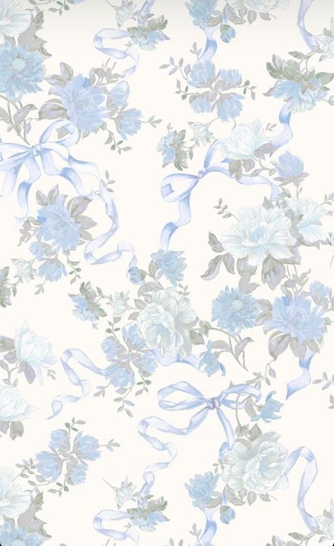 White And Blue Floral Wallpaper, Blue Bow Wallpaper, Rose Wallpaper Aesthetic, Wallpaper With Flowers, Aesthetic Bow, Baby Blue Wallpaper, Blue Floral Wallpaper, Blue Flower Wallpaper, Cute Blue Wallpaper