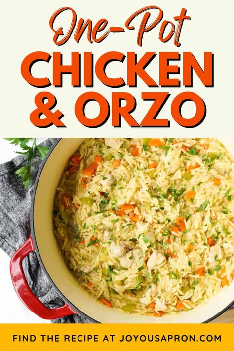 A delicious and easy one-pot meal! This chicken and orzo recipe is combined with carrots, celery and onions in a thick chunky broth. Orzo Easy, Orzo Dinner Recipes, Orzo Dinner, Chicken And Orzo, Orzo Soup Recipes, Orzo Recipe, Pot Making, Carrots Celery, Orzo Recipes