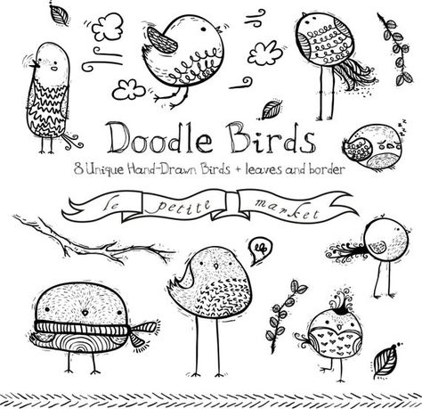 Birds Doodle, Cute Bird Drawing, Bird Banner, Doodle Birds, Bird Clip Art, Doodle Google, Banner Doodle, Bird Doodle, Bird Clipart