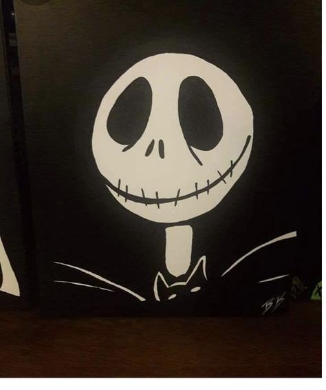 The Night Before Christmas Paintings, Jack Skellington Canvas Painting, Jack Skeleton Painting, Jack The Skeleton Painting, Halloween Painting Aesthetic, Halloween Mini Canvas Paintings, Jack The Skeleton Drawings, Jack Skeleton Drawing, Nightmare Before Christmas Painting Easy