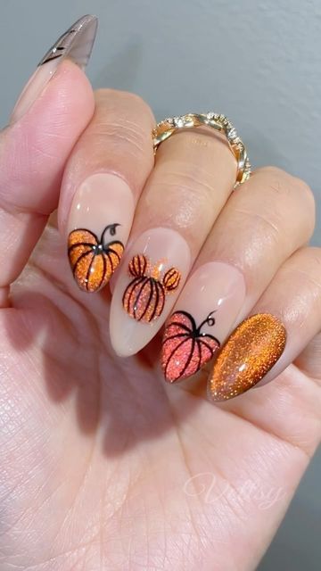 Eye Pumpkin, Textured Nails, Spice Nails, Pumpkin Nail Designs, Candy Corn Nails, Pumpkin Spice Nails, Early Halloween, Pumpkin Nail Art, Eye Nail Art