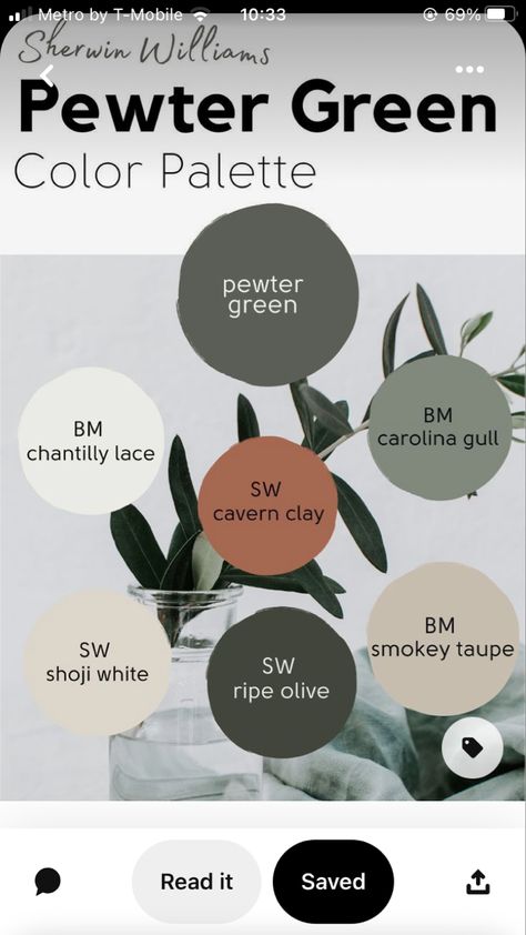 Colors That Coordinate With Sage Green, Olive Green Color Palette Bedrooms, Ripe Olive Color Palette, Sherwin Williams Peppercorn Coordinating Colors, Moody Earth Tones Color Palette, Sherwin Williams Retreat Color Scheme, Pewter Green Color Palette, Paint Color Inspiration, House Color Palettes