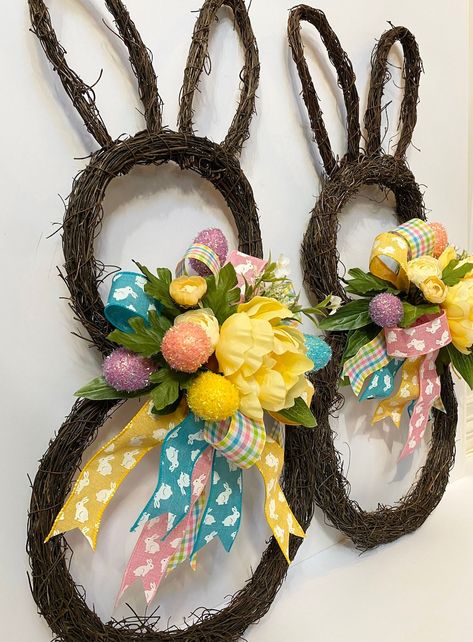 Twig Bunny Wreath, Easter Bunny Wreath, Bunny Shape Wreath - Etsy Easter Bunny Grapevine Wreath Rabbit, Bunny Shaped Wreath, Rabbit Wreath Bunny, Bunny Wreaths For Front Door, Spring Urns, Easter Bunny Wreath Diy, 3d Paper Stars, Easter Bunny Door Wreath, Bunny Door Wreath