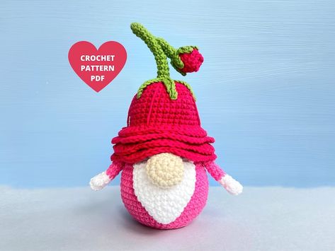 Rose Gnome Crochet Pattern Spring Garden Flower PDF Tutorial - Etsy Canada Crochet Owl Purse, Gnomes Crochet, Crochet Gnomes, Gnome Crochet Pattern, Flower Gnome, Crochet Granny Stitch, Pattern Language, Crochet Rose Pattern, Gnome Crochet