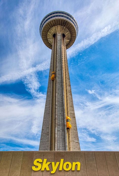 Daytime shot of the exterior of the Skylon Tower Skylon Tower, Watkins Glen State Park, Toronto Skyline, Niagara Falls Canada, Observation Deck, Watkins Glen, Fall River, Best View, Dine In