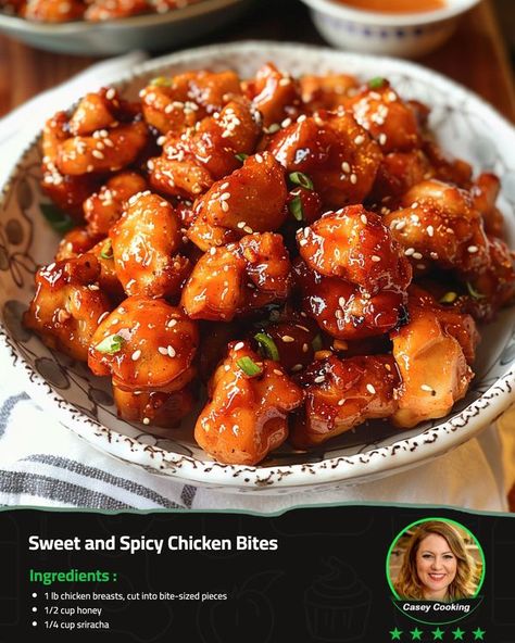 Spicy Chicken Bites, Chicken Pop, Chicken Bites Recipes, Sweet And Spicy Chicken, Chicken Chunks, Sticky Chicken, Sweet And Spicy Sauce, Good Recipes, Spicy Thai