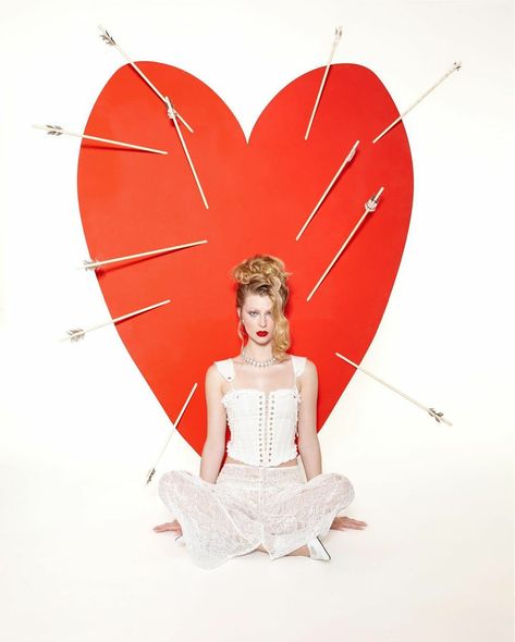 Cupid Valentine Photoshoot, Valentine’s Day Editorial, Valentines Shoot, Editorial Photo Shoot, White Editorial, Red Like Roses, Never Fall In Love, Pose Reference Photo, Art Inspiration Drawing