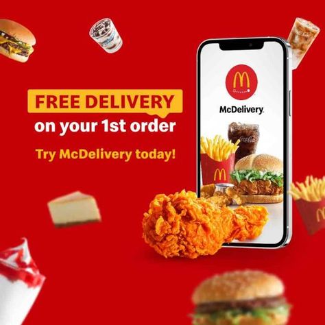 Free Delivery Poster, Delivery Poster, Mcdonalds Delivery, Delivery Ads, Food Delivery Ads, Mcdonalds Ads Creative Advertising, Mcdonalds Ads, Mcdonalds Advertising Poster, Mcdonalds Infographic