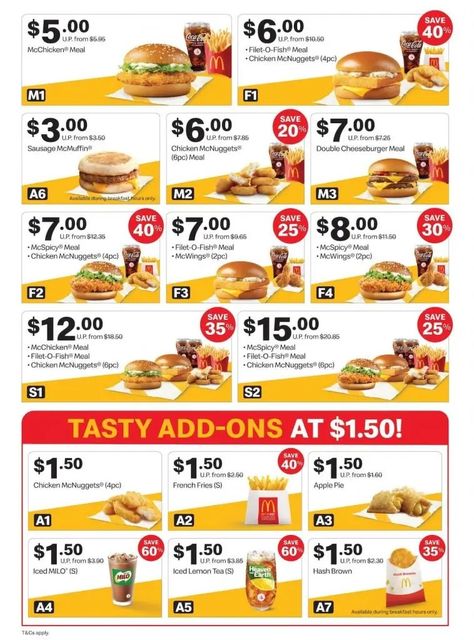 McDonalds Menu With Updated Prices in Singapore 2024 - Chicken Muffins, Coca Cola Chicken, Sausage Mcmuffin, Cola Chicken, Mcdonald Menu, Chicken Mcnuggets, Chicken Menu, Double Cheeseburger, Breakfast Wraps