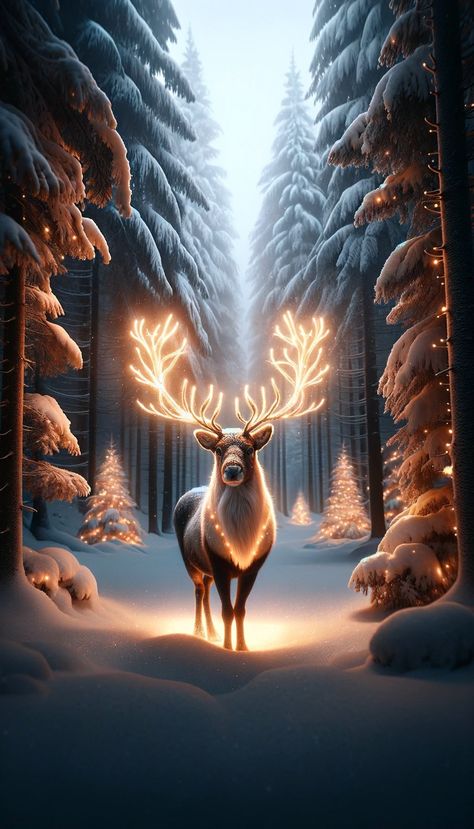 Glowing Reindeer in Snowy Forest_ A reindeer with glowing antlers in a snow-covered forest Christmas Phone Wallpaper Backgrounds, Backgrounds For Christmas, Phone Wallpaper Backgrounds, Backgrounds For Your Phone, Christmas Forest, Christmas Wallpaper Backgrounds, Christmas Scenery, Christmas Phone Wallpaper, Cute Christmas Wallpaper