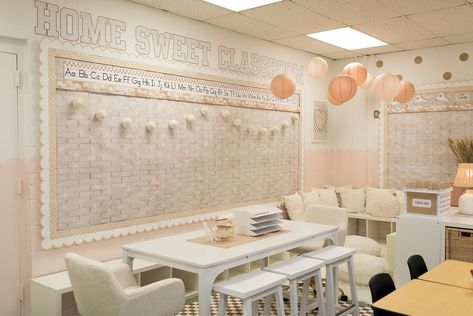 Part 2 of our classroom makeover reveal! Keep swiping to see all of the tiny details that make this room so magical! ✨😍 Click the link in our bio to shop this collection! #classroommakeover #classroomreveal #classroomtransformation #classroomsetup #classroomideas #classroomdecor #neutralclassroom #bohoclassroom #calmclassroom #teacherdecor #teachersofinstagram Classroom decor ideas Calm classroom ideas Neutral classroom decor Classroom makeover Classroom setup Boho vibes White Brick Classroom Decor, Cute High School Classroom Ideas, Neutral Bulletin Boards, Classroom Fridge Bulletin Board, Better Than Paper Bulletin Board Ideas, Diy Bulletin Board Border, Boho Classroom Bulletin Board, Cozy Classroom Ideas High School, Teacher Desk Area Classroom Setup