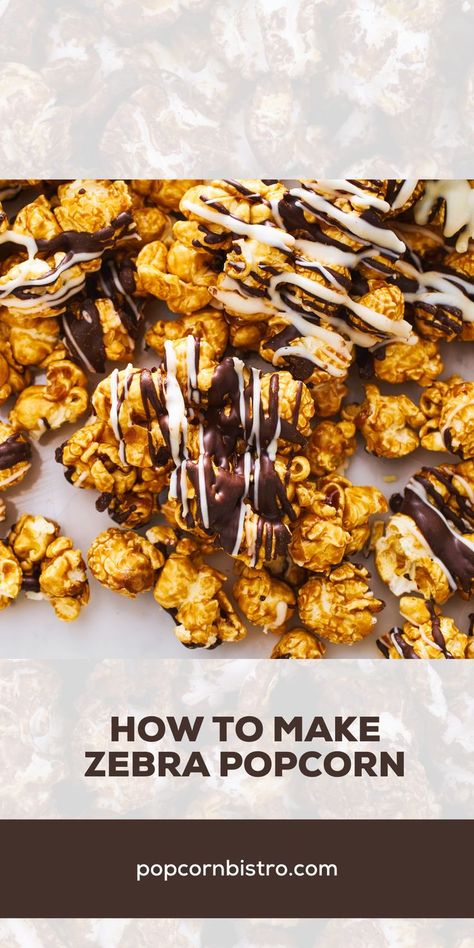 One of the lesser-known popcorn varieties is zebra popcorn, a decadent dish that features a range of delicious ingredients. In recent years, popcorn has become so much more than an afternoon treat and now you can sample popcorn that resembles a dessert more than it does a savory snack. Zebra Popcorn Recipe, Popcorn Chocolate Drizzle Recipes, Chocolate Coated Popcorn, Zebra Popcorn, Reese’s Pieces Popcorn, Gourmet Popcorn Recipes, Healthy Chip Alternative, Chocolate Drizzled Popcorn, Popcorn Recipes Sweet