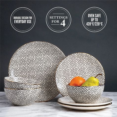 Find thyme table dinnerware black white dot stoneware 12 piece set at Temu, part of our latest Business, Industry & Science ready to shop online today. Don't miss these great deals Thyme And Table Dinnerware, Thyme And Table, Polka Dot Dishes, Black And White Dishes, Black Dinnerware, Play Kitchen Accessories, Stoneware Dinnerware Sets, White Dinner Plates, Black And White Theme