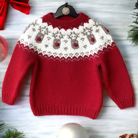 Baby Christmas Sweater, Christmas Sweater Pattern, Fair Isle Christmas, Motif Fair Isle, Knitted Christmas Jumpers, Winter Knitting, Hand Knitted Jumpers, Icelandic Sweaters, Handmade Patch