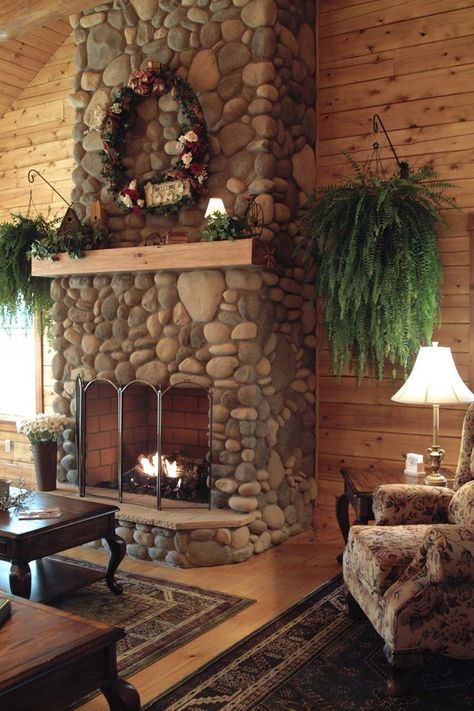 Ferngully Creek, lodging in the wood, Perfect way to visit amish country, Ohio Pellet Stove Ideas Living Rooms, Wood Burning Stove Ideas, Pellet Stove Ideas, Stove Hearth, Wood Stove Hearth, Stove Ideas, River Rock Fireplaces, Country Fireplace, Rock Fireplace