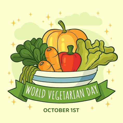 Free vector world vegetarian day hand dr... | Free Vector #Freepik #freevector #world-health #health-day #international-day #health-illustration Benefits Of Vegetarian Diet, Vegetarian Benefits, Balanced Vegetarian Diet, Health Illustration, World Vegetarian Day, Vegetarian Day, International Days, Fiber Diet, Dairy Alternatives