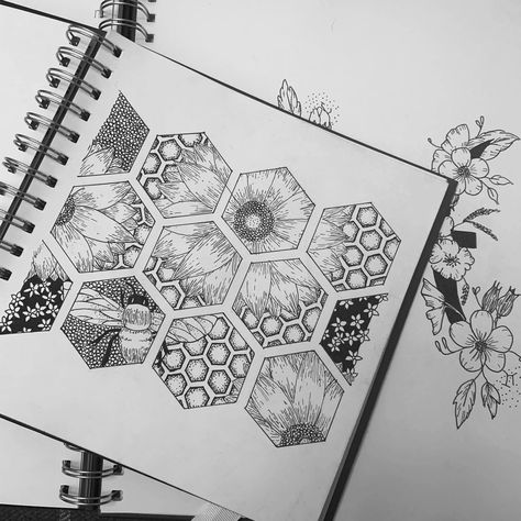 #hexagon #flower #buzz #fineliner #black #design #art #illustration Hexagon Drawing Ideas, Black Fineliner Art, Hexagon Drawing Design, Hexagon Art Drawing, Fineliner Art Illustration, Fineliner Art Simple, Hexagon Drawing, Hexagon Painting, Hexagon Art