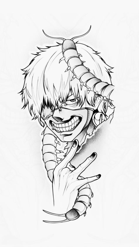 Tokyo Ghoul Tattoo Stencil, Anime Tattoo Stencil, Dark Anime Tattoo, Kaneki Ken Drawing, Tokyo Ghoul Tattoo, Tokyo Ghoul Drawing, Leg Sleeve Tattoos, Leg Tattoo Ideas, Half Sleeve Tattoos Drawings