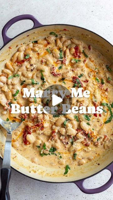 Brita Britnell on Instagram: "MARRY ME BUTTER BEANS! Comment “recipe” and I’ll send this straight to your DMs or see the full recipe below to save for later!

We’ve made Marry Me Chickpeas and marry Me Tofu but this BUTTER BEAN version is most certainly my favorite!

I really feel like we should all be cooking with butter beans far more often!

* 2 tbs of olive oil
* 2 tbs of unsalted butter
* 3 cloves garlic, finely minced
* 1 cup of vegetable broth
* 1 cup of heavy cream
* 1/2 cup parmesan cheese grated (plus more for serving)
* 1 tsp chili flakes
* 1/4 tsp oregano
* 1/4 tsp thyme
* 1/3 cup sun-dried tomatoes, chopped
* 2 cans of butter beans or other beans, drained and rinsed
* 1 tbs of chopped fresh herbs

1️⃣ Heat a large nonstick skillet over medium heat and add in the olive oil. Onc Marry Me Butter Beans, Vegetable Broth, Nonstick Skillet, Butter Beans, Sun Dried Tomatoes, Chili Flakes, Save For Later, Dried Tomatoes, Cream Recipes