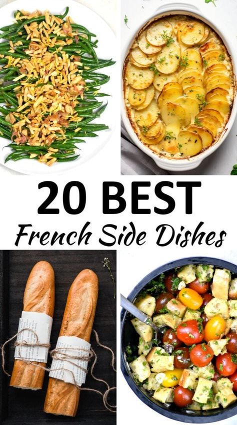 French side dishes pin. French Vegetable Side Dishes, French Side Dishes Traditional, International Side Dishes, Fancy Side Dishes For Steak, French Salad Recipes, French Side Dishes, Christmas Dinner Side Dishes, Christmas Dinner Sides, Unique Side Dishes